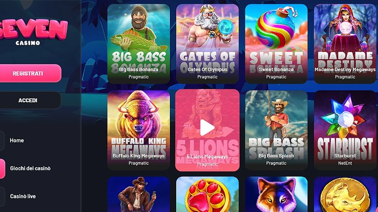 Screenshot del sito Seven.casino